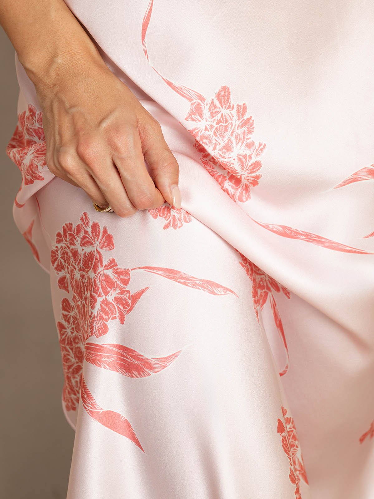 [Coral Floral] SilkSilky-CA 19Momme Silk V Neck Dress 007