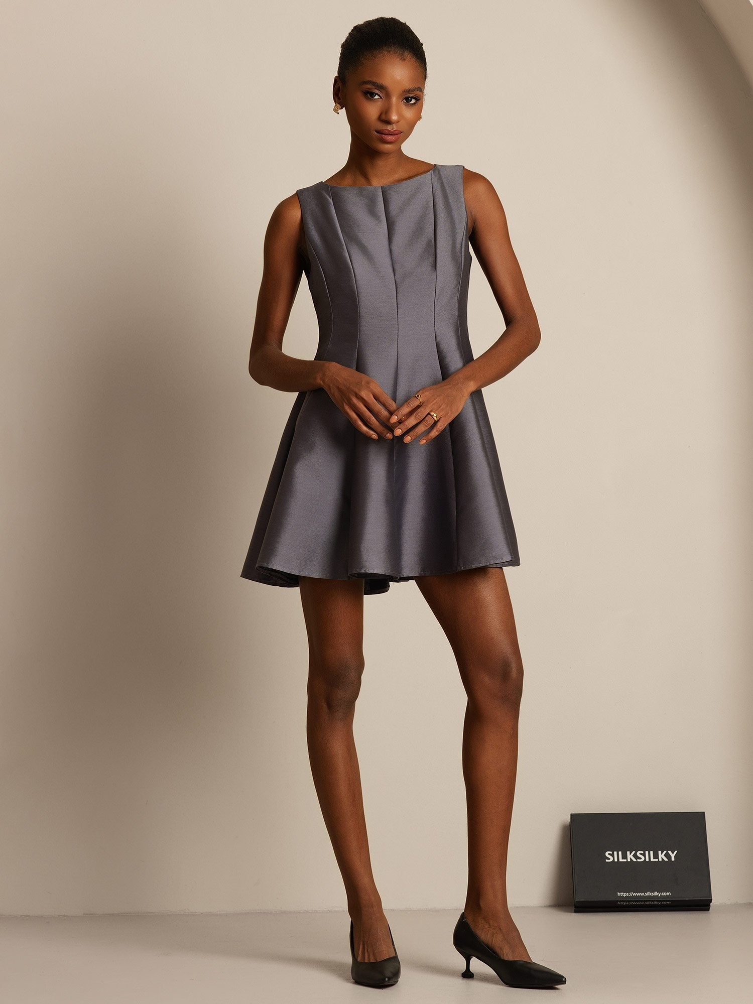 [Gray] SilkSilky-CA 32Momme Silk-Wool Blend Dress 003,