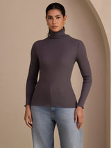 [Dark Gray] SilkSilky-CA Long Sleeve Turtle Neck Women's T-Shirt 001