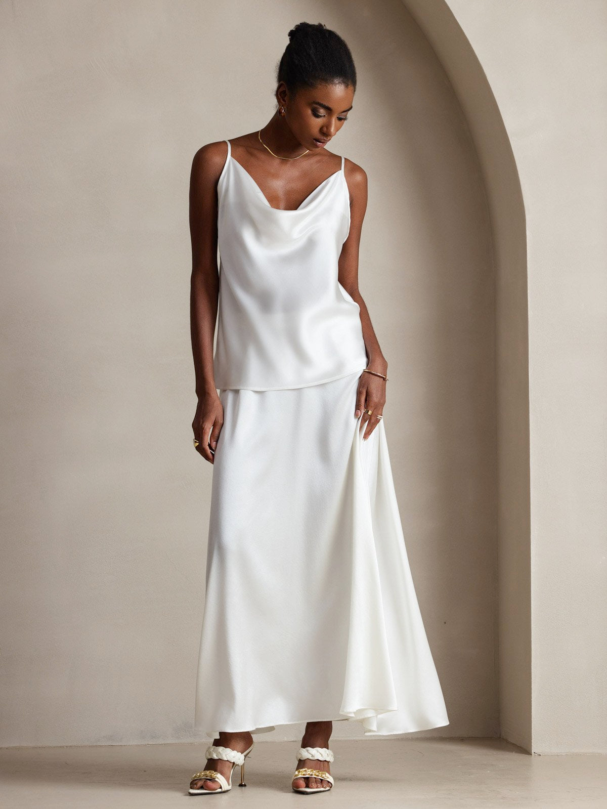 [White] SilkSilky-CA 19Momme Silk Cowl Neck Camisole 008