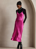 SilkSilky-CA Pure Silk Sleeveless Round Neck Dress RoseRed 007