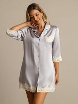 [Lavender] SilkSilky-CA Pure Silk Lapel Collar Nightshirt 003
