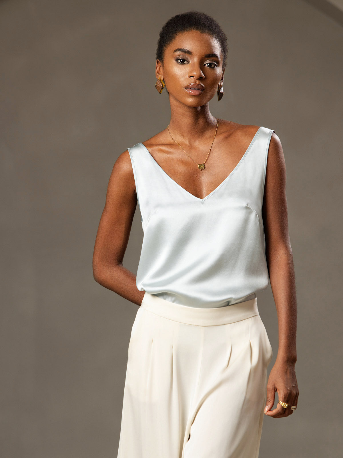 [Light Blue] SilkSilky-CA 19Momme Silk V Neck Camisole 003