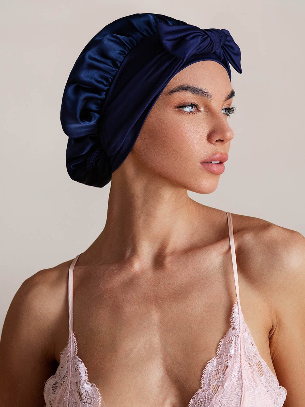 SilkSilky-CA Pure Silk Sleep Cap DarkBlue 001