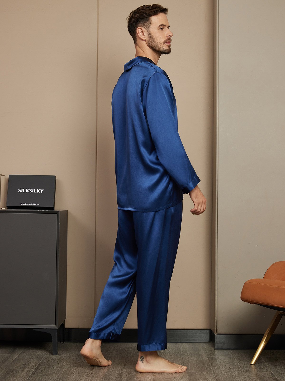 [Dark Blue] SilkSilky-CA Pure Silk Mens Pajamas 002