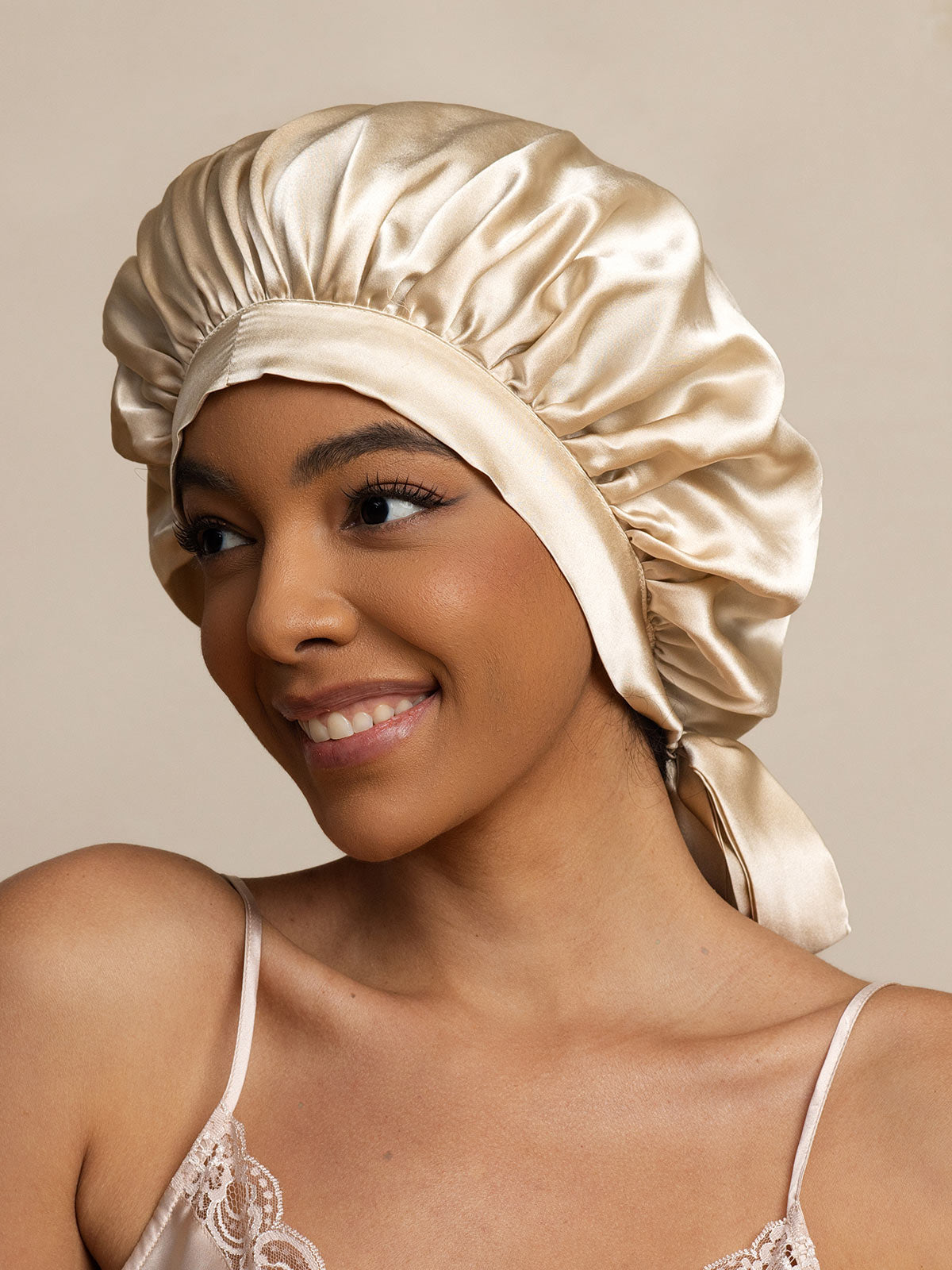 [Beige] SilkSilky-CA Pure Silk Sleep Cap 002