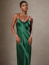 [Green] SilkSilky-CA Spaghetti Strap V Neck Dress 003