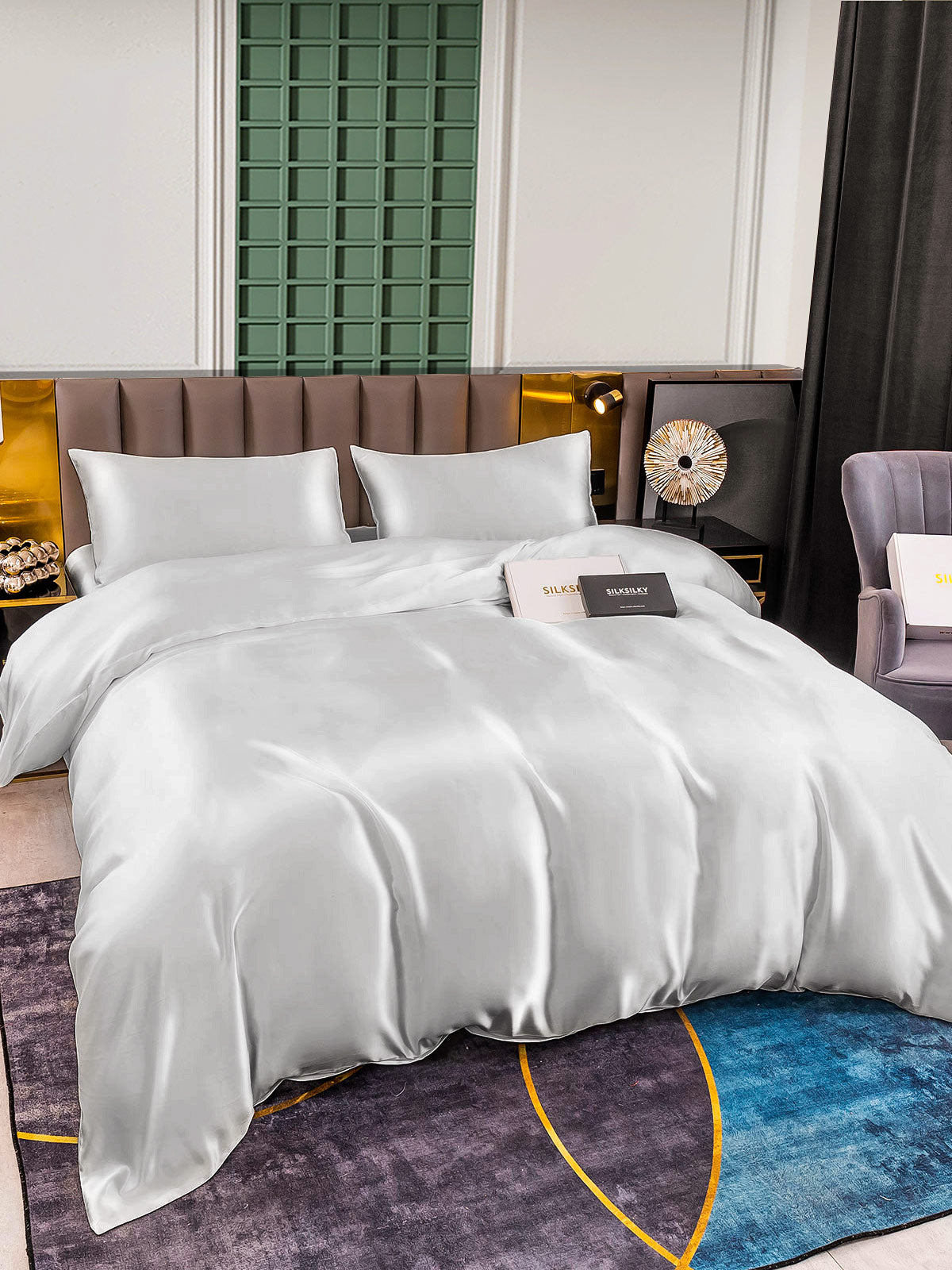 [Silver] SilkSilky-CA 25Momme Pure Silk Bedding Set 001