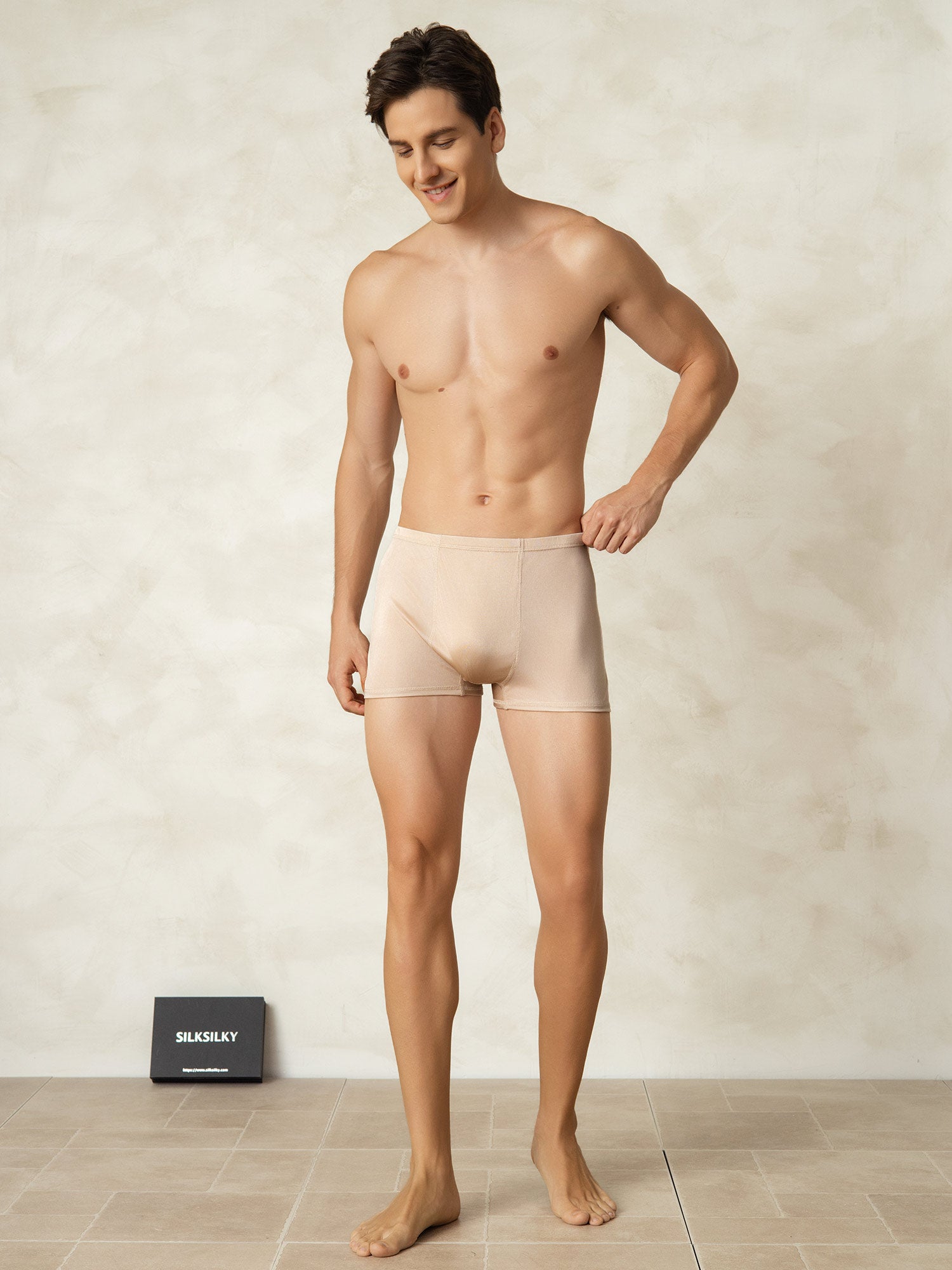 [Beige] SilkSilky-CA Silk Knitted Mens Underwear 004