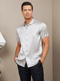 SilkSilky CA Silk Short Sleeve Collar Men's Shirt Silver 003