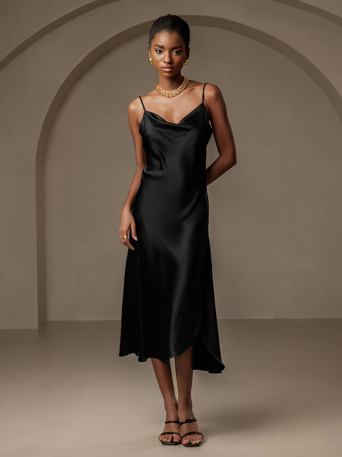 [Black] SilkSilky-CA 19Momme Silk Nightgown 001