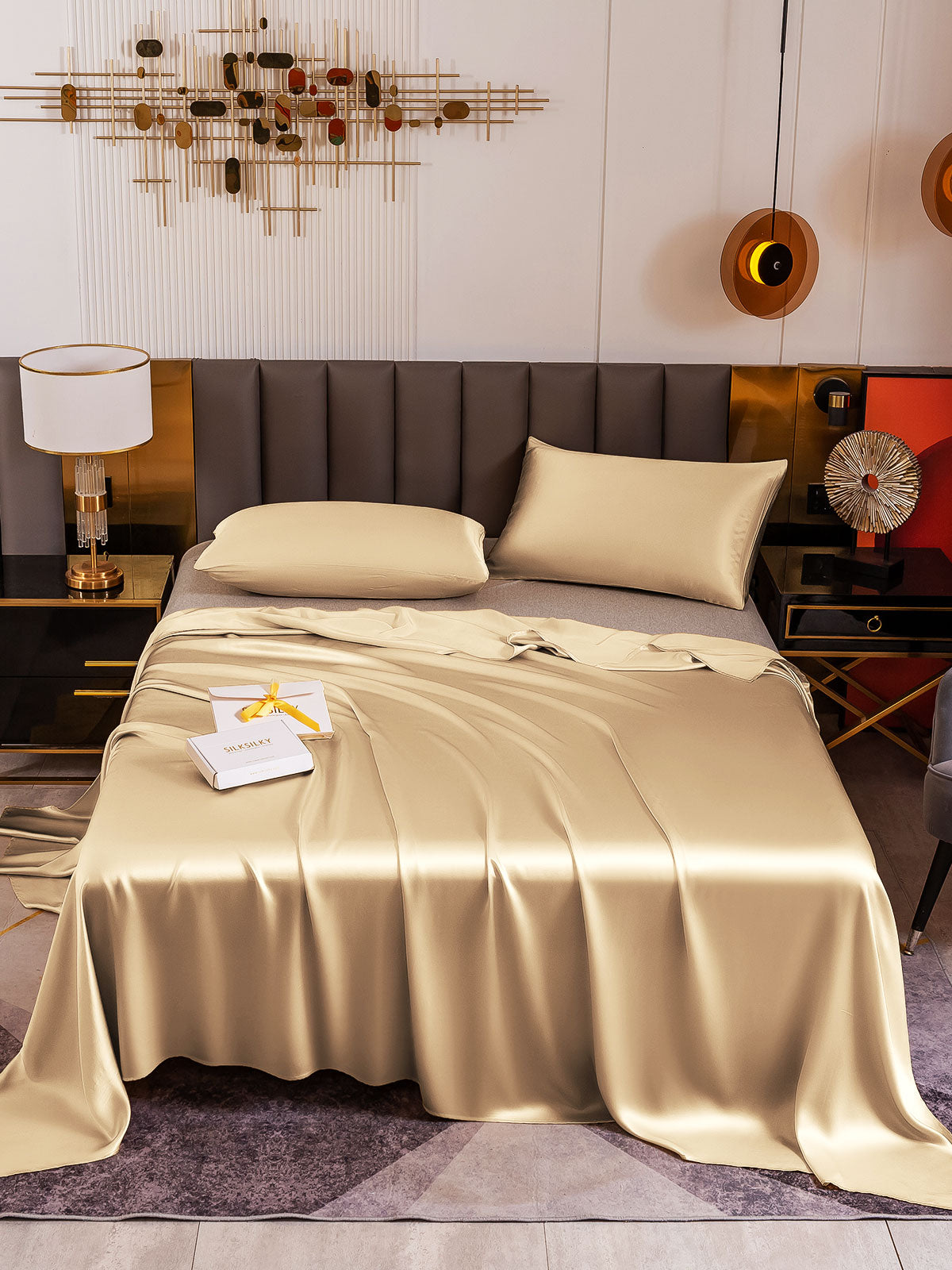 [Beige] SilkSilky-CA 19Momme Pure Silk Bedding Set 002