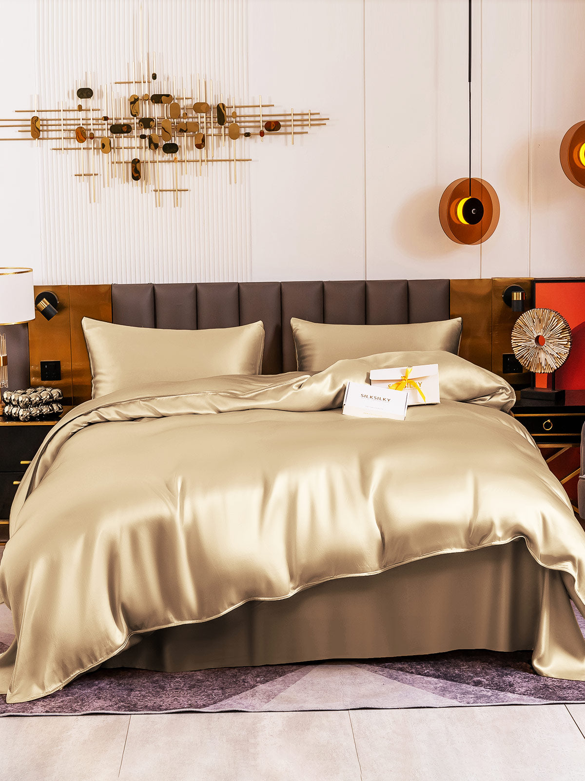 [Beige] SilkSilky-CA 19Momme Pure Silk Bedding Set 002