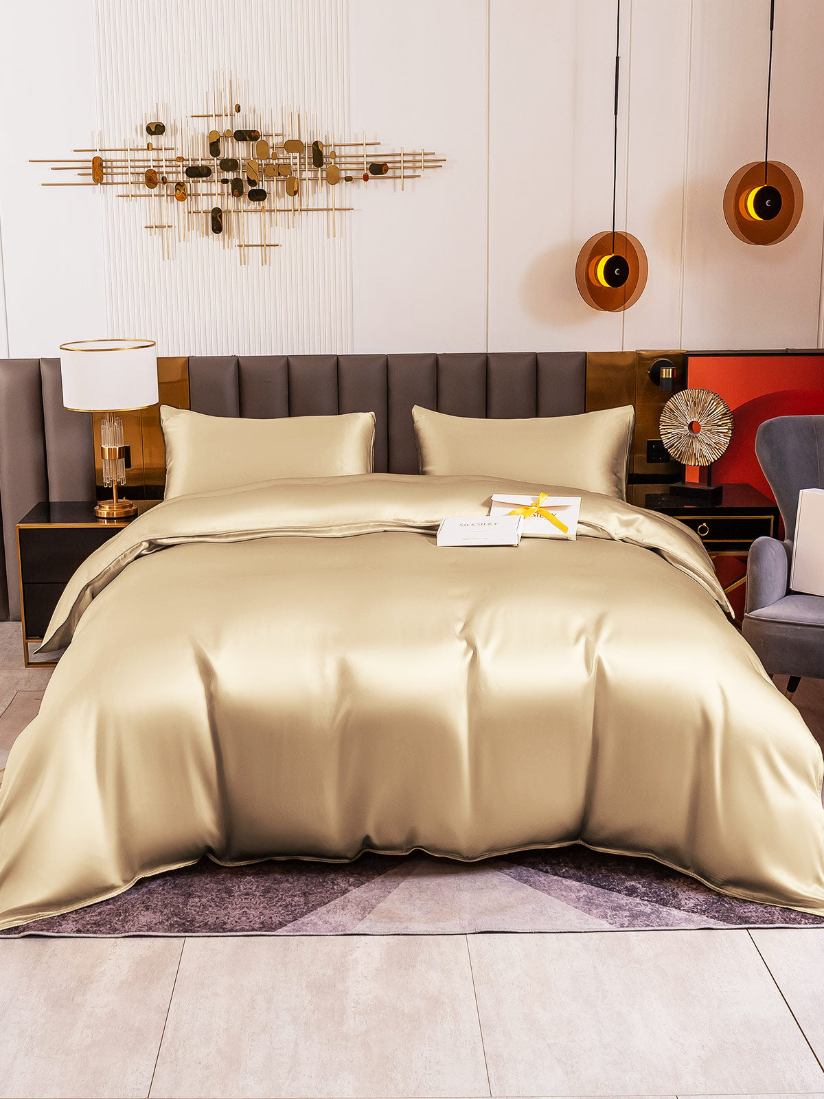 [Beige] SilkSilky-CA 19Momme Pure Silk Bedding Set 002
