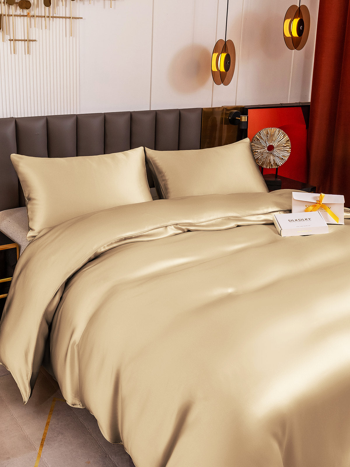 [Beige] SilkSilky-CA 19Momme Pure Silk Bedding Set 003