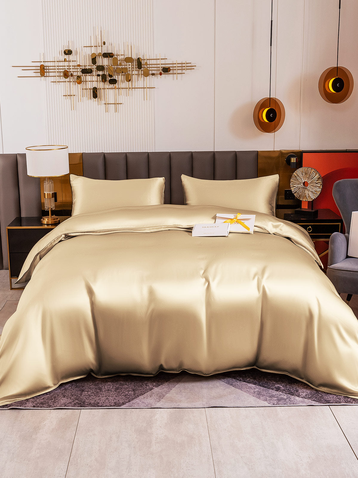[Beige] SilkSilky-CA 19Momme Pure Silk Bedding Set 005