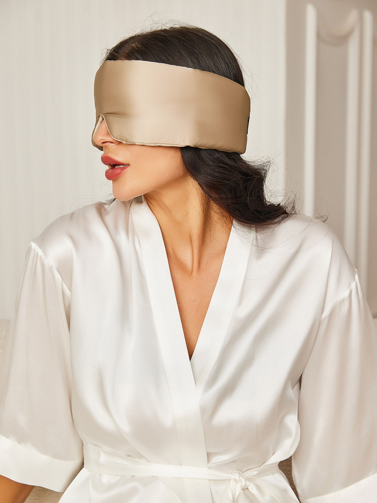 [Beige] SilkSilky-CA 19Momme Pure Silk Eye Mask 001
