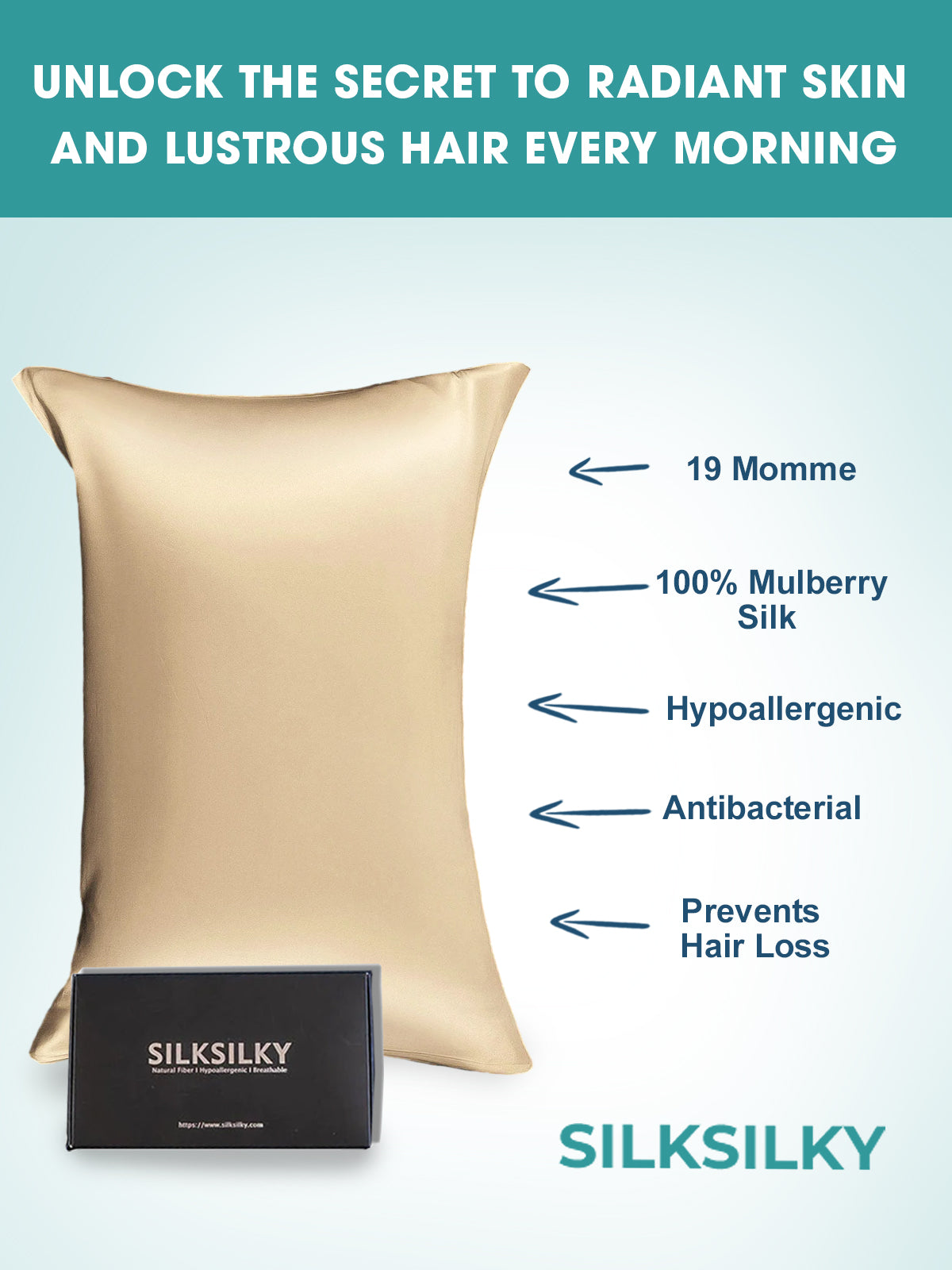 [Beige] SilkSilky-CA 19Momme Pure Silk Pillowcase 002
