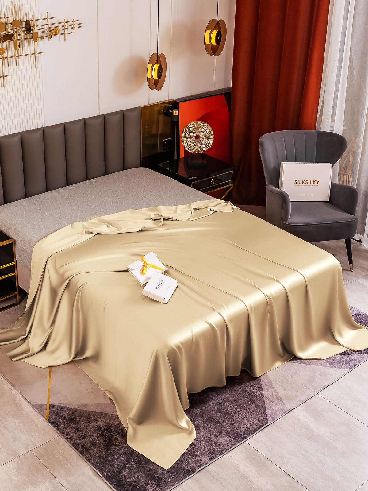[Beige] SilkSilky-CA 19Momme Pure Silk Sheet 001