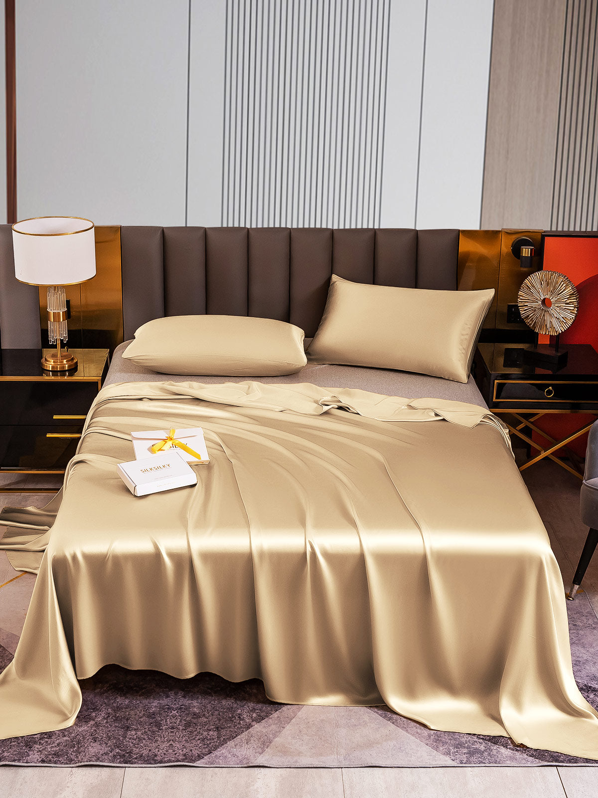 [Beige] SilkSilky-CA 22Momme Pure Silk Bedding Set 001