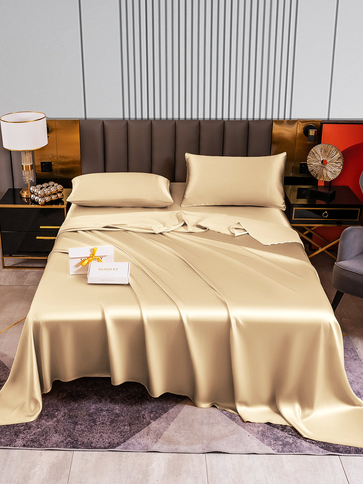 [Beige] SilkSilky-CA 22Momme Pure Silk Bedding Set 001