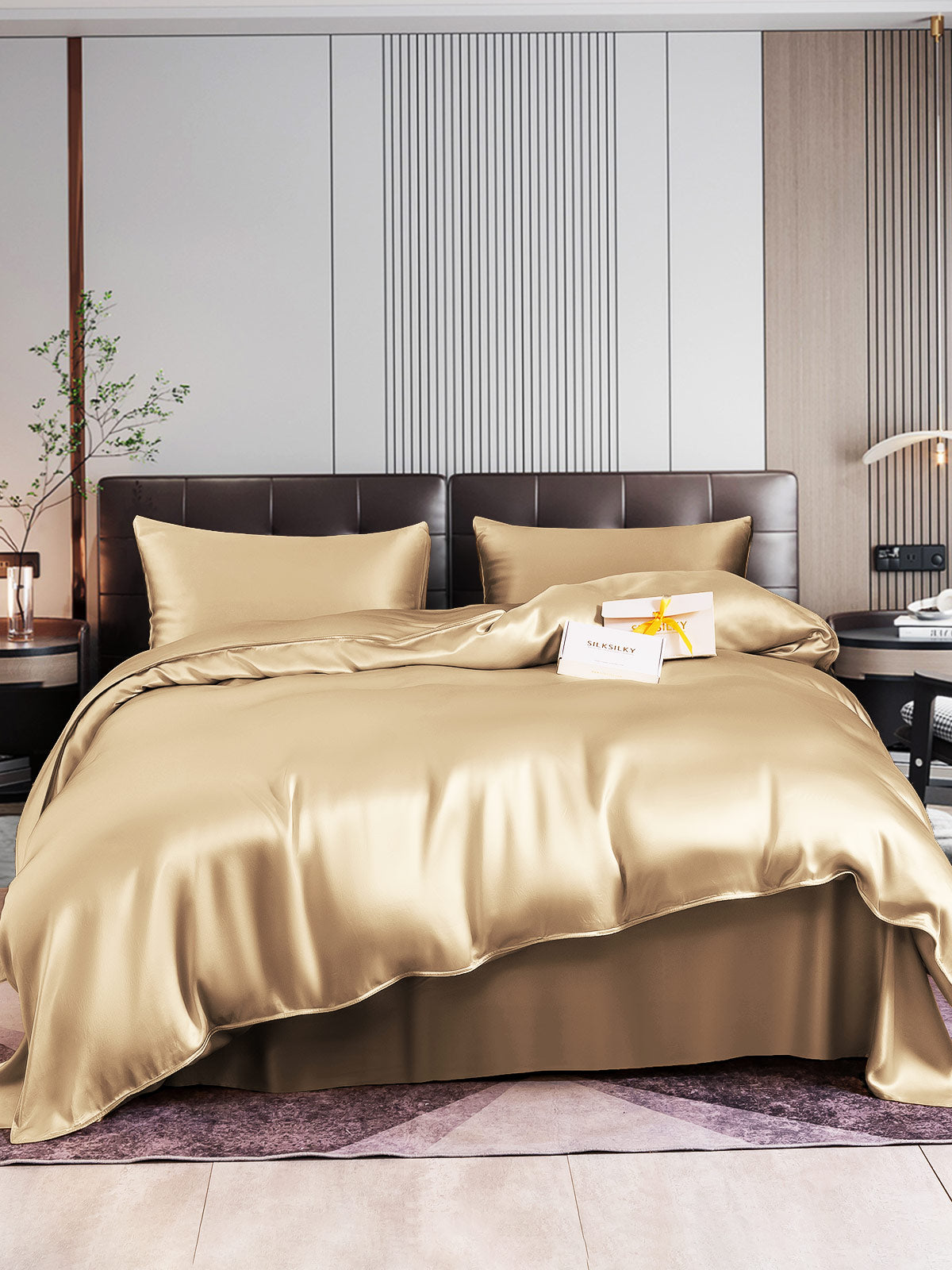 [Beige] SilkSilky-CA 22Momme Pure Silk Bedding Set 001