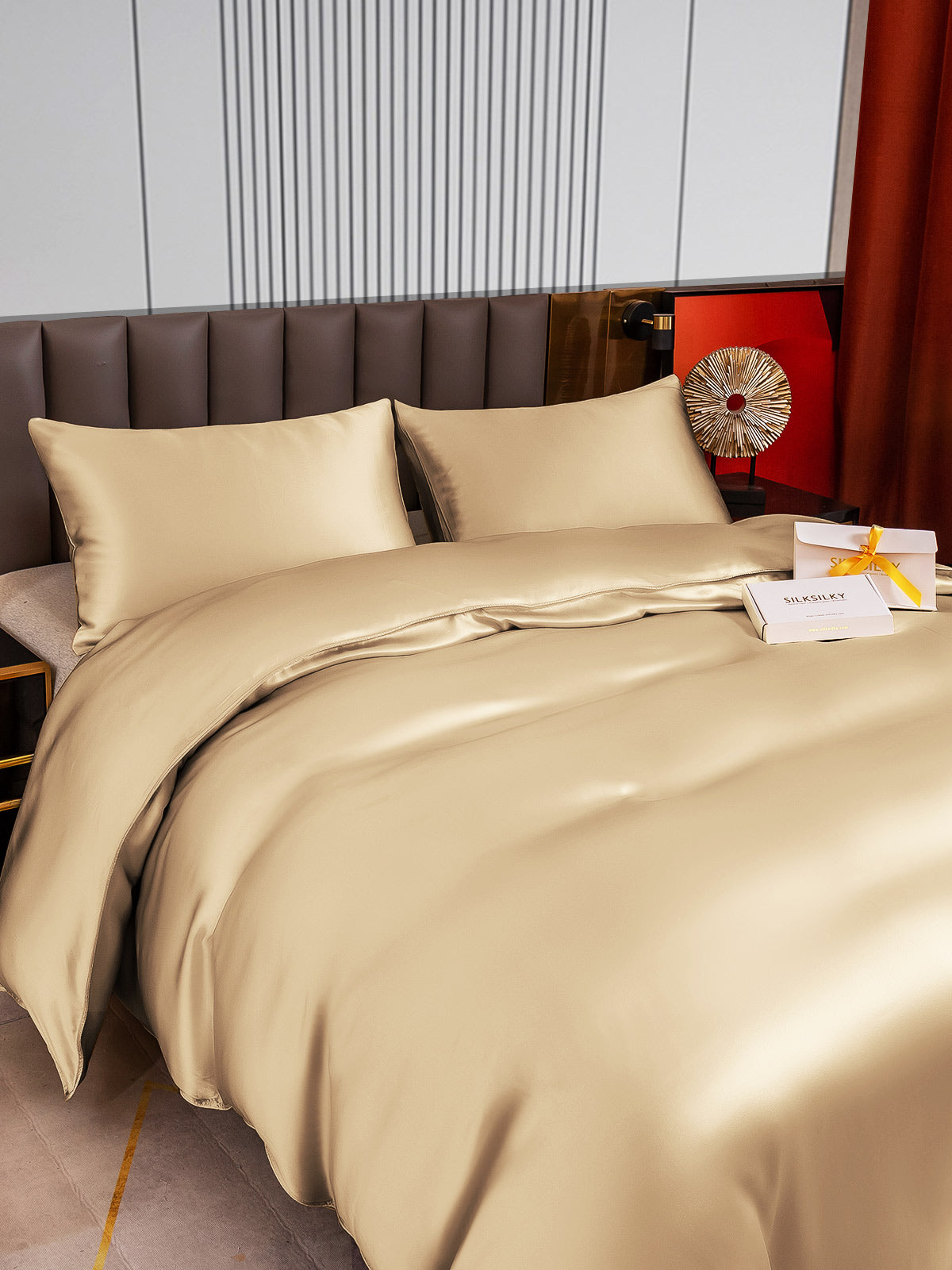 [Beige] SilkSilky-CA 22Momme Pure Silk Bedding Set 003