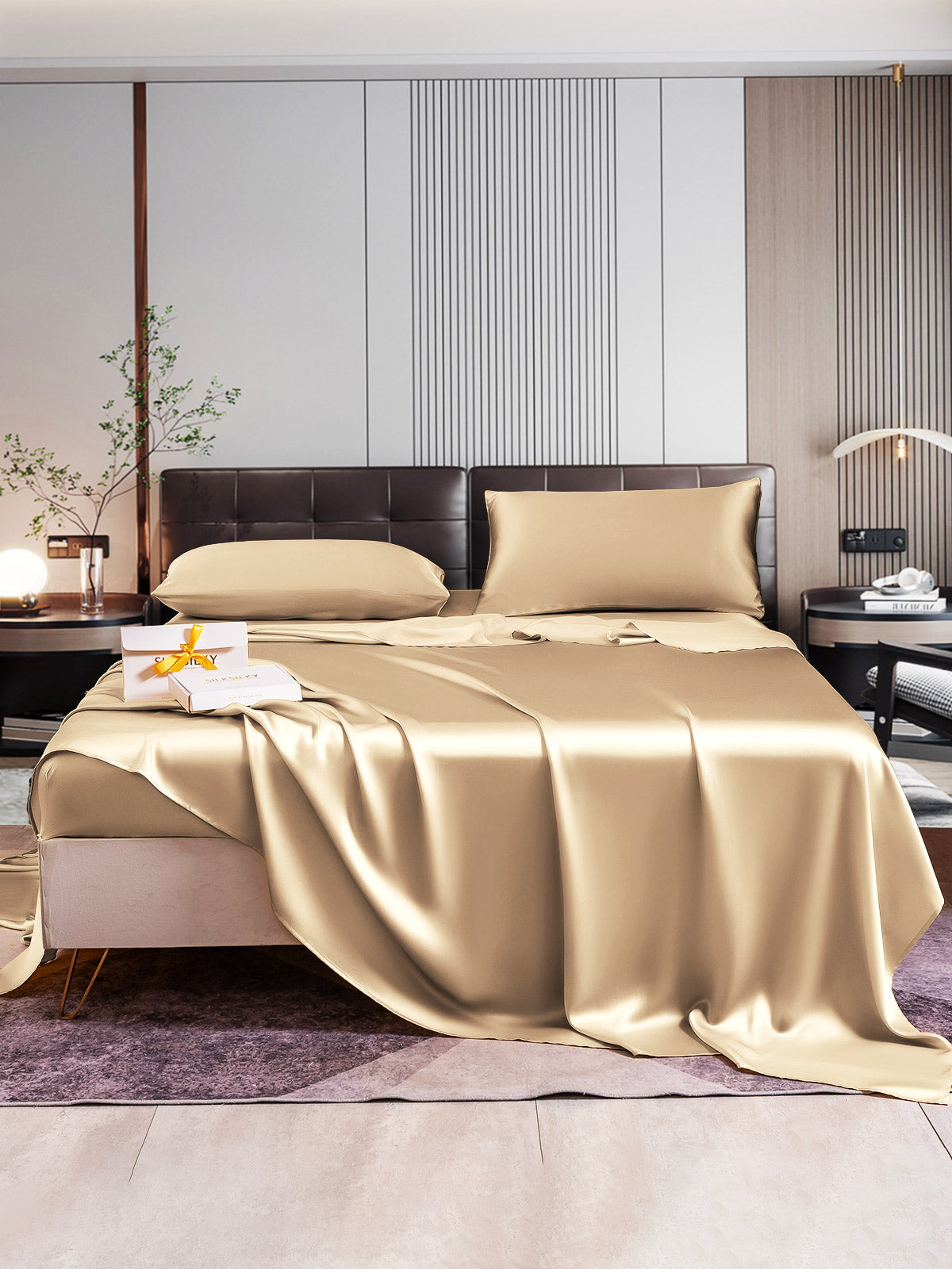 [Beige] SilkSilky-CA 22Momme Pure Silk Bedding Set 005