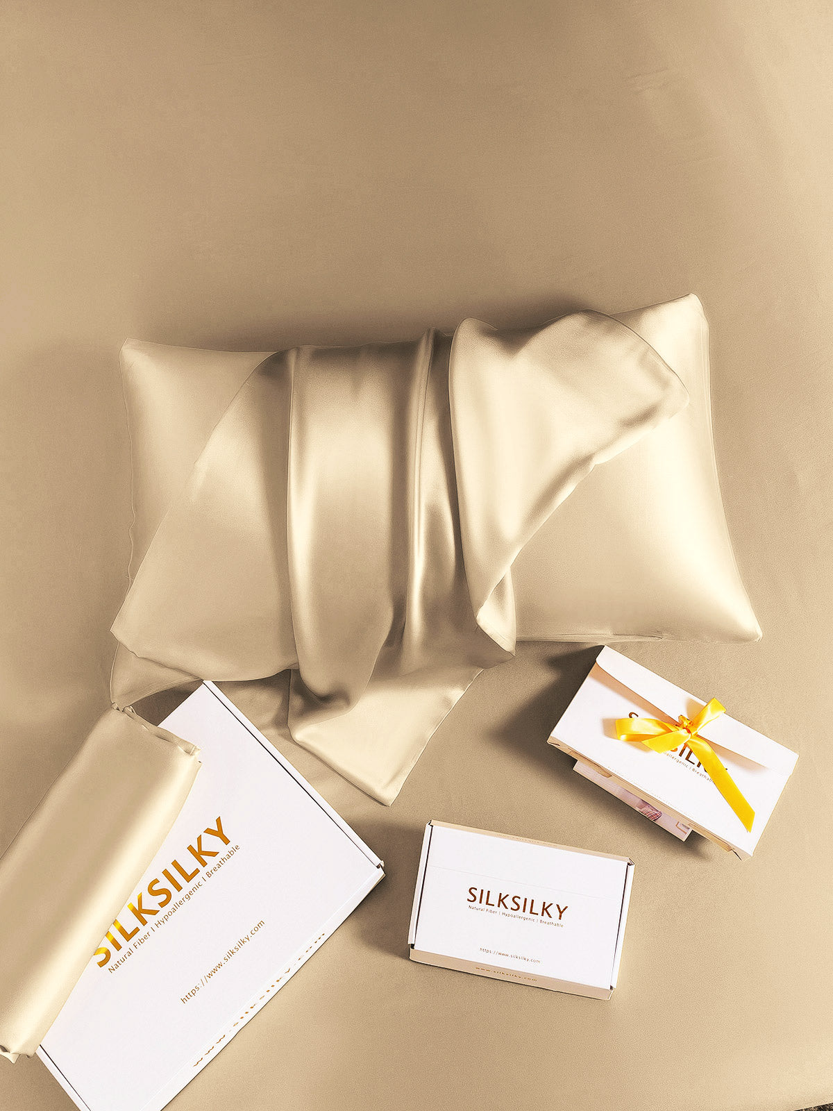 [Beige] SilkSilky-CA 22Momme Pure Silk Pillowcase 006