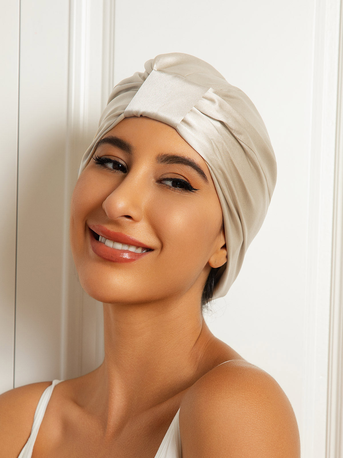 [Beige] SilkSilky-CA Pure Silk Sleep Cap 002