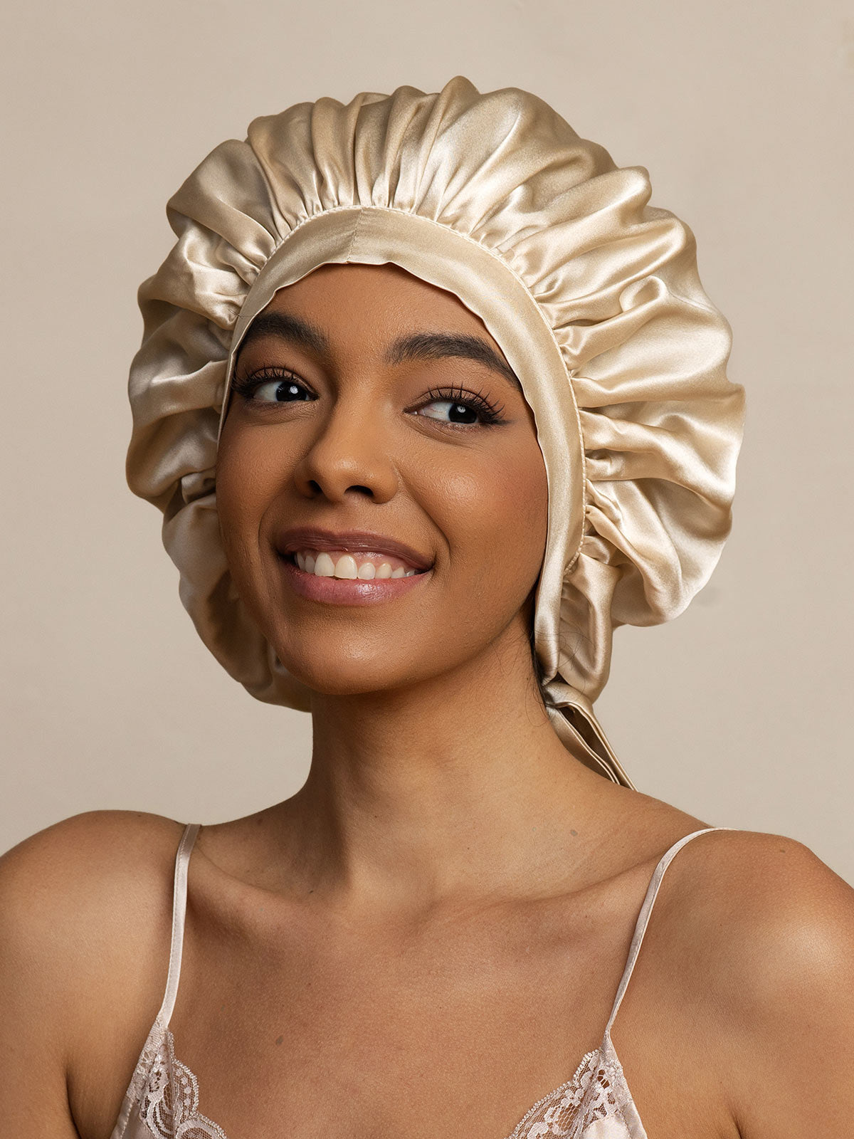 [Beige] SilkSilky-CA Pure Silk Sleep Cap 003