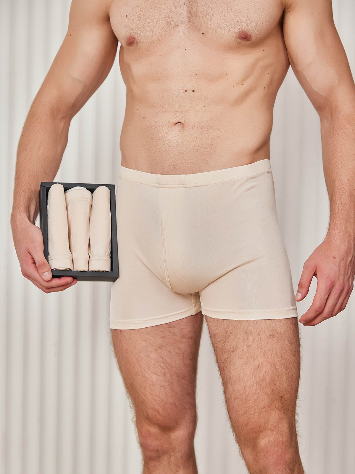 [Beige] SilkSilky-CA Silk Knitted Mens Underwear 003