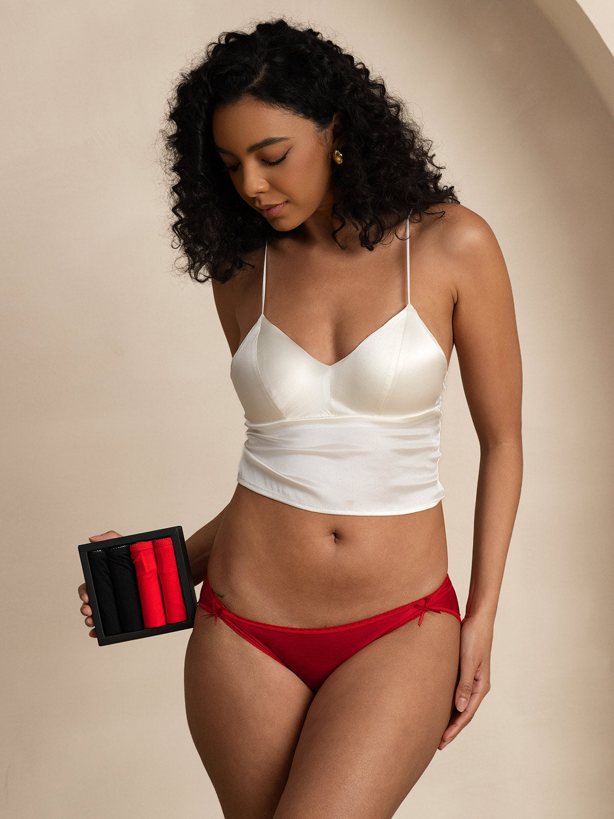 [Black+Red] SilkSilky-CA 100% Silk Jersey Panty 009