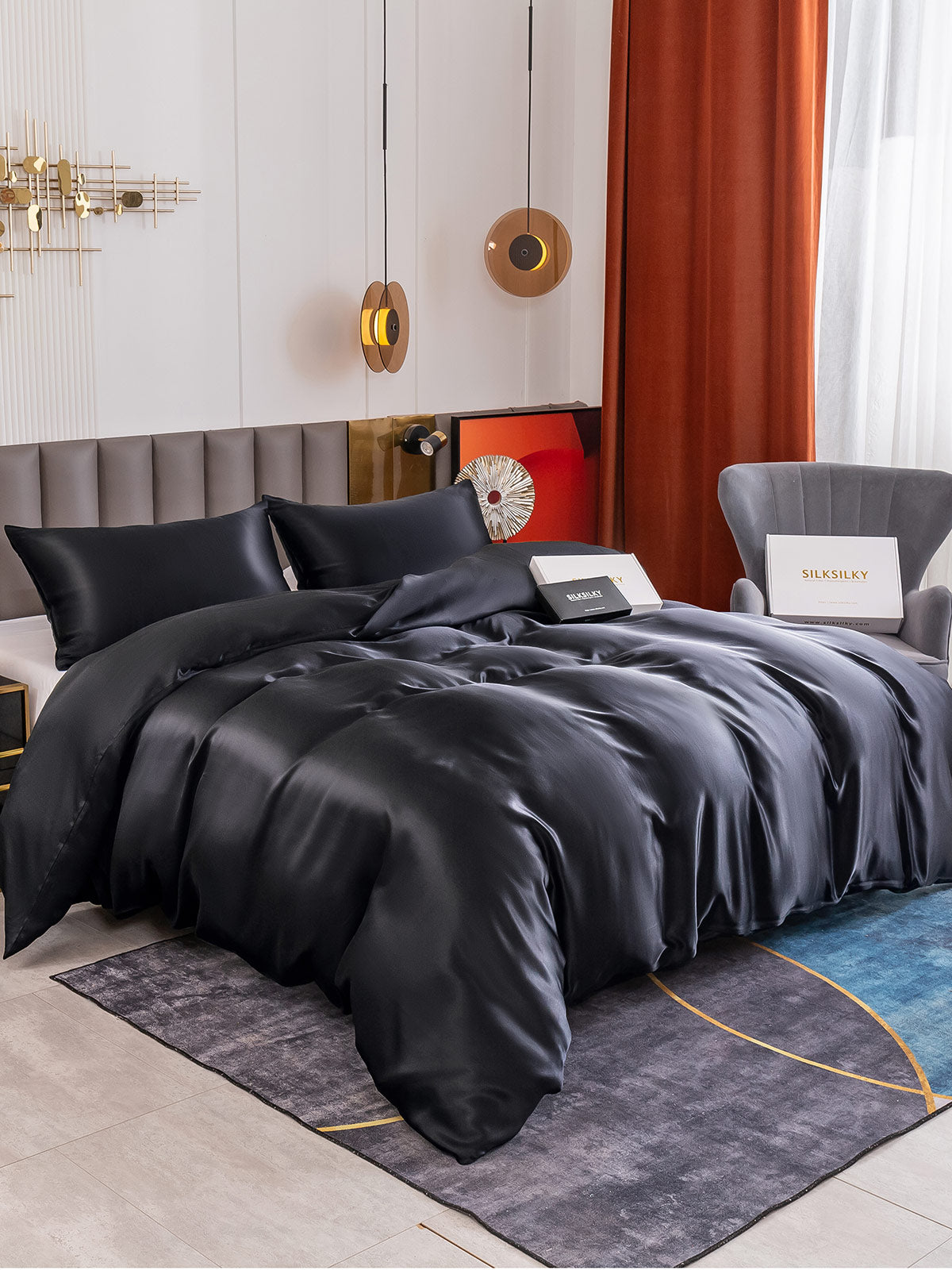 [Black] SilkSilky-CA 19Momme Pure Silk Bedding Set 001