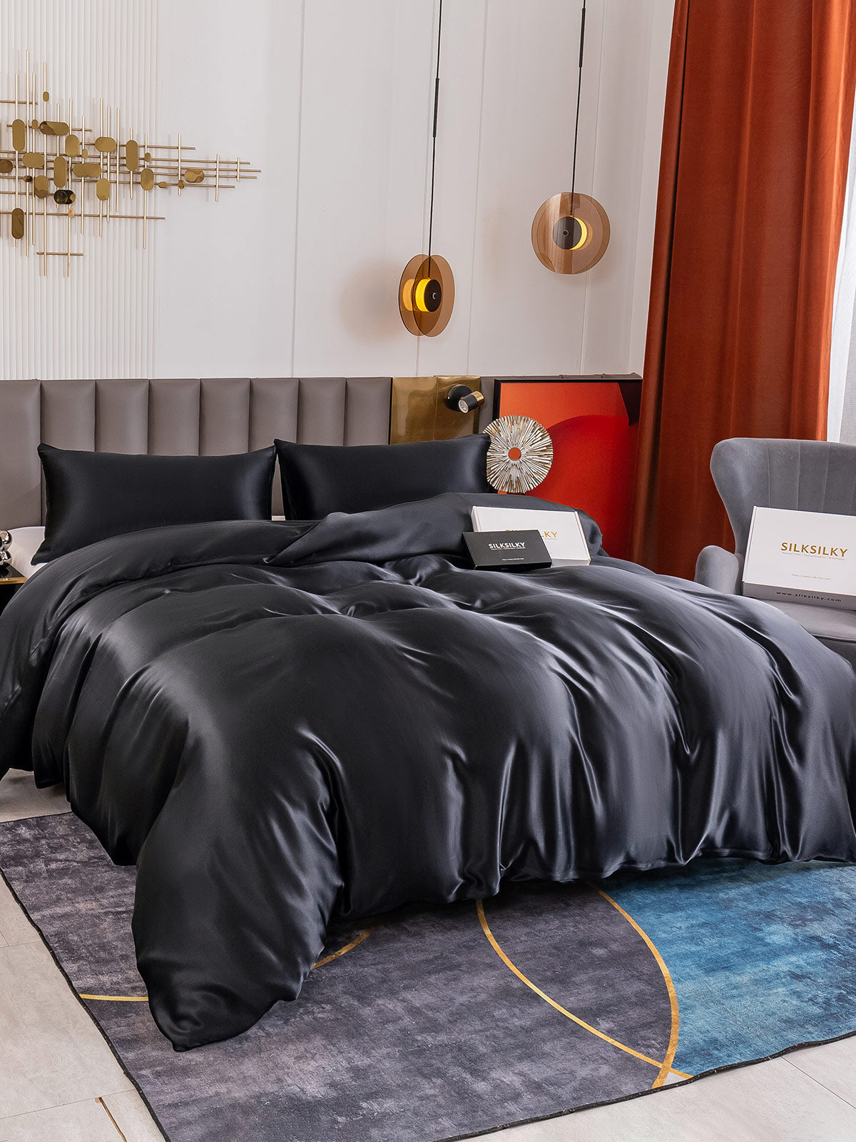 [Black] SilkSilky-CA 19Momme Pure Silk Bedding Set 003