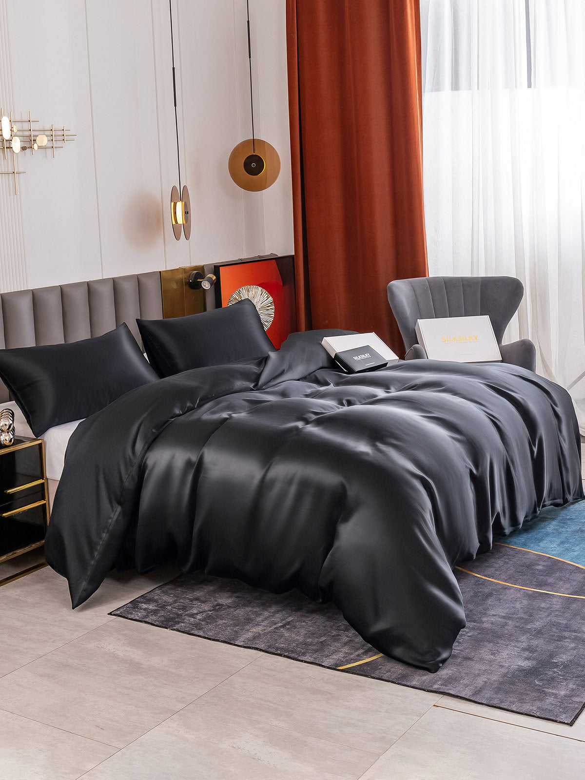 [Black] SilkSilky-CA 19Momme Pure Silk Bedding Set 004