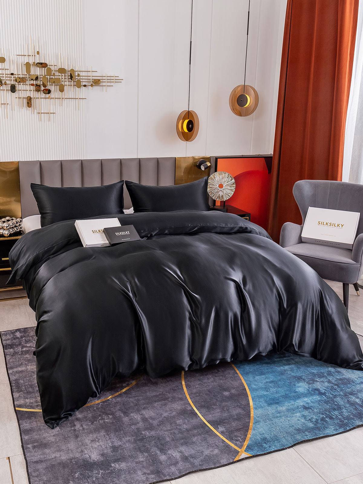 [Black] SilkSilky-CA 19Momme Pure Silk Bedding Set 005