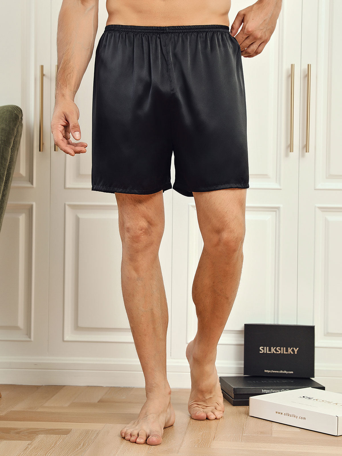 [Black] SilkSilky-CA 19Momme Pure Silk Mens Sleep Bottoms 001