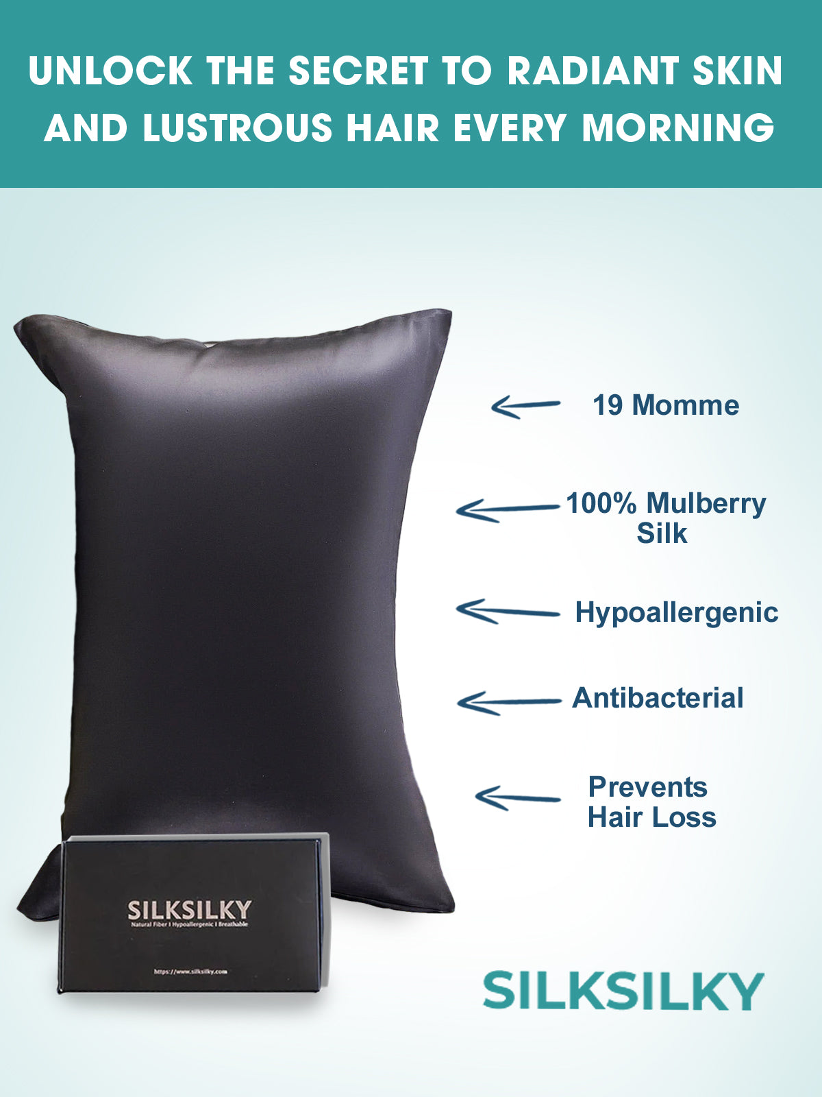 [Black] SilkSilky-CA 19Momme Pure Silk Pillowcase 002