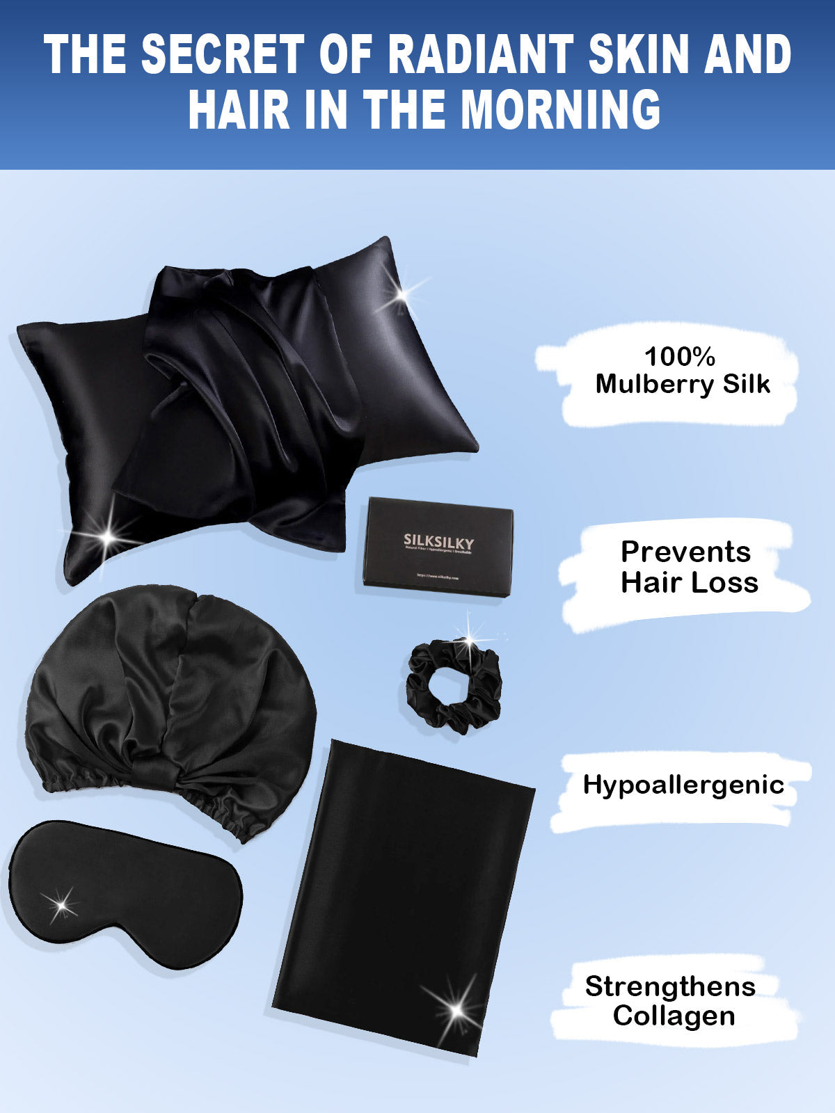 [Black] SilkSilky-CA 19Momme Pure Silk Pillowcase Set 002