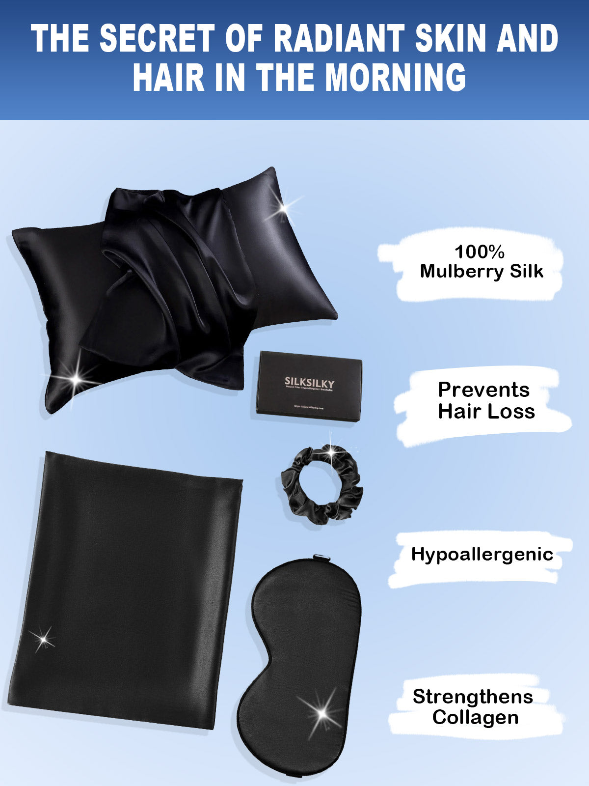 [Black] SilkSilky-CA 19Momme Pure Silk Pillowcase Set 002