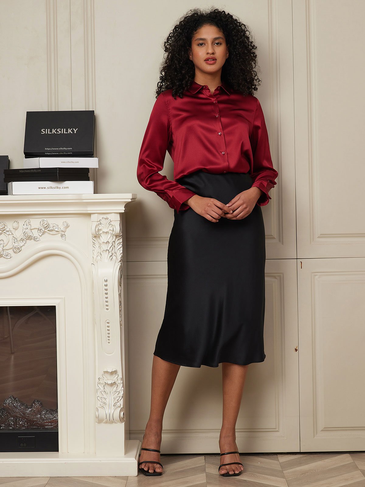 [Black] SilkSilky-CA 19Momme Pure Silk Skirt 003