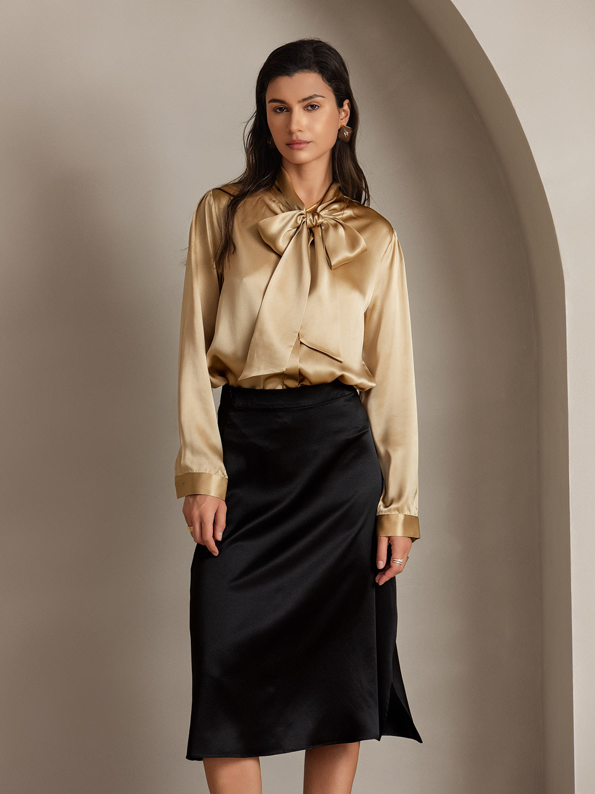 [Black] SilkSilky-CA 19Momme Silk Skirt 001