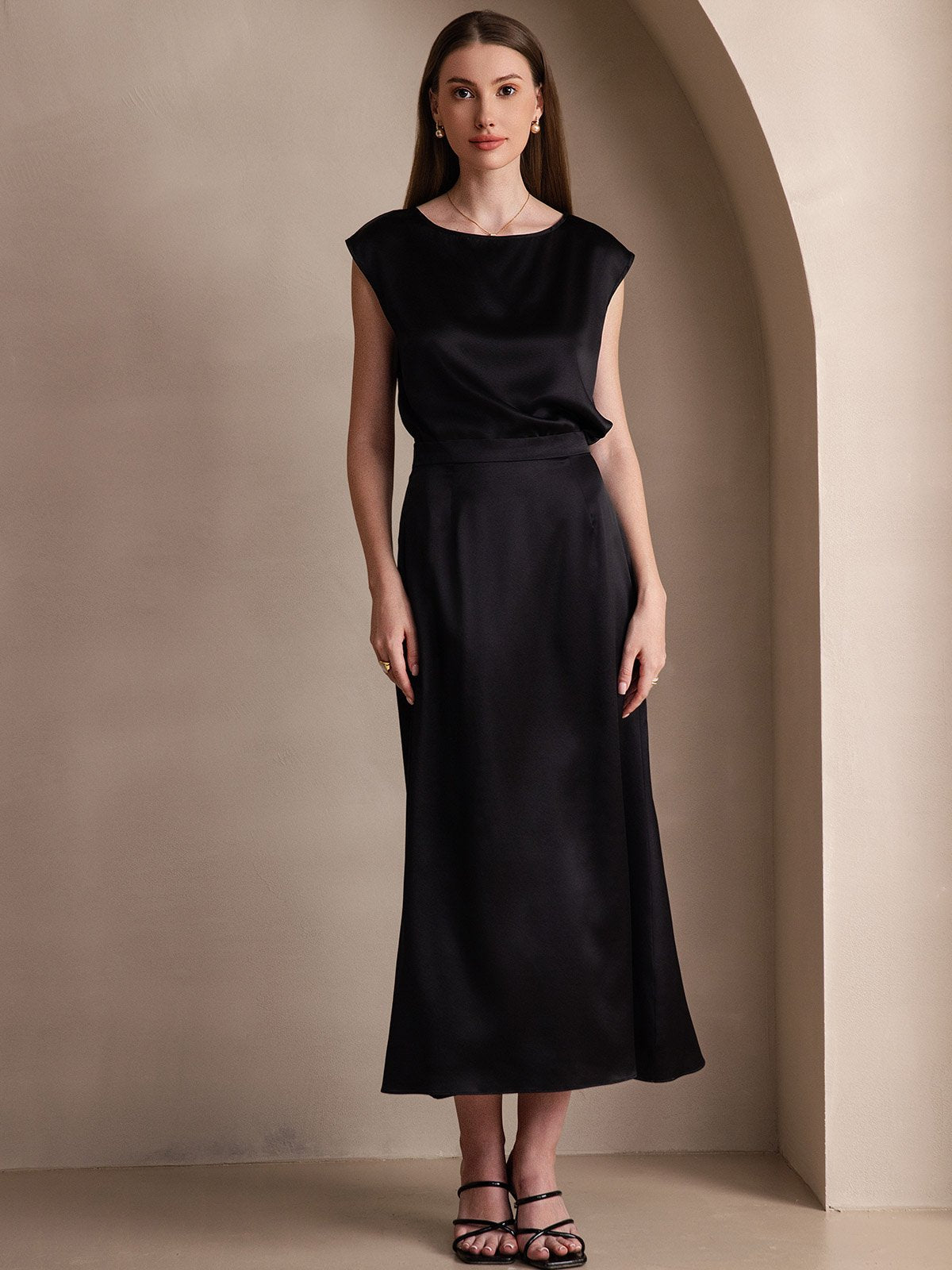 [Black] SilkSilky-CA 19Momme Silk Skirt 001