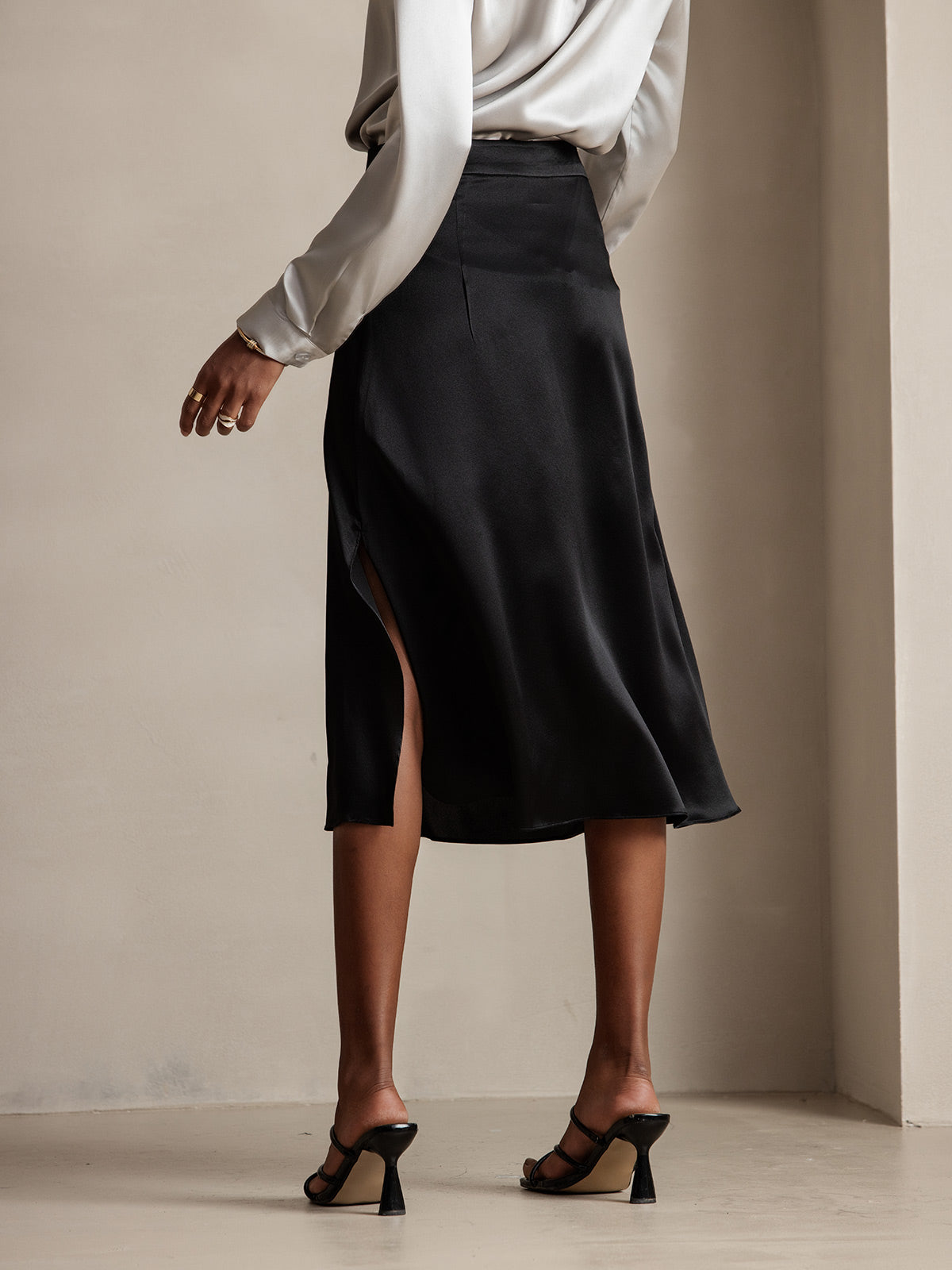 [Black] SilkSilky-CA 19Momme Silk Skirt 002