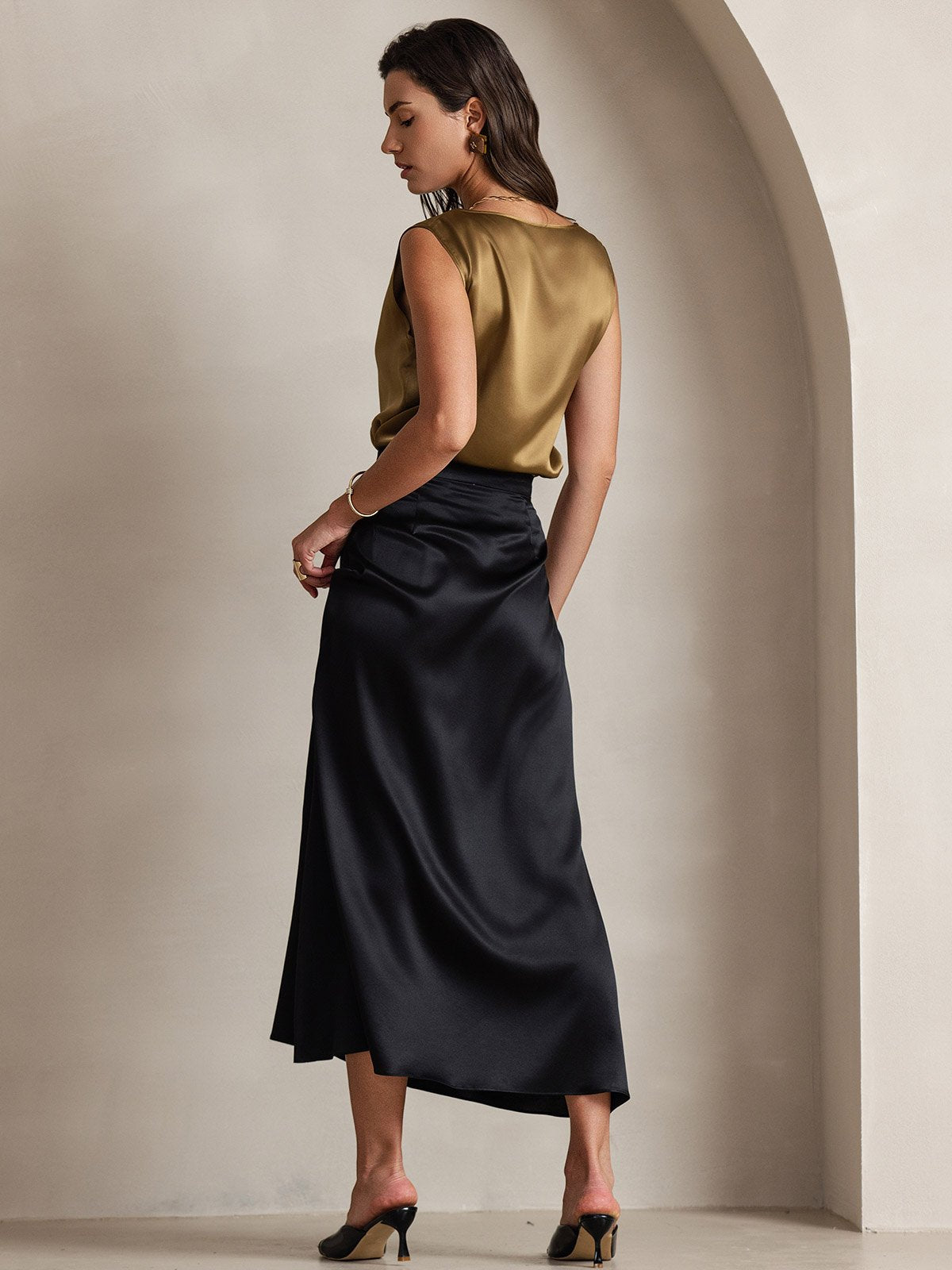 [Black] SilkSilky-CA 19Momme Silk Skirt 002