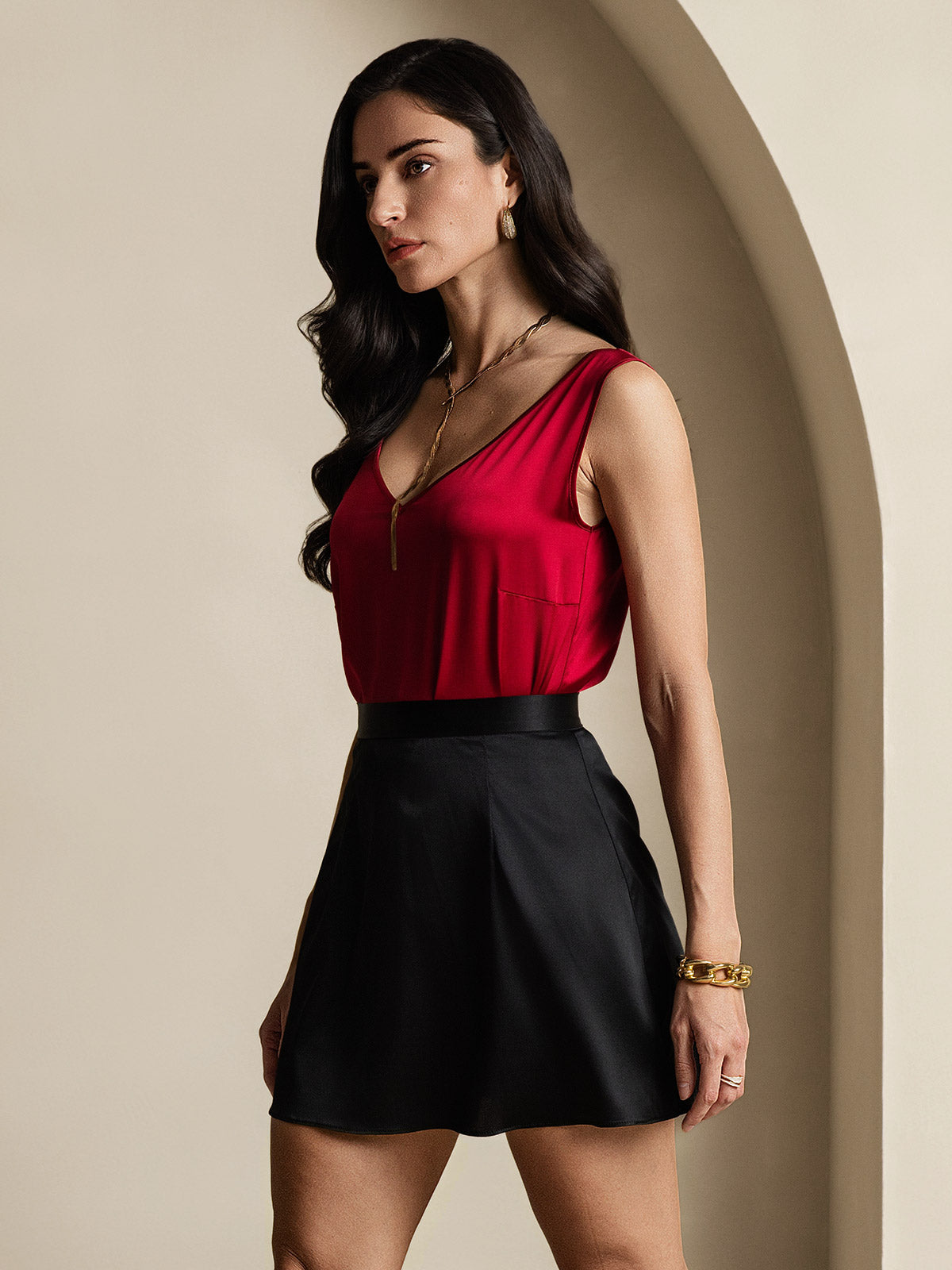 [Black] SilkSilky-CA 19Momme Silk Skirt 002
