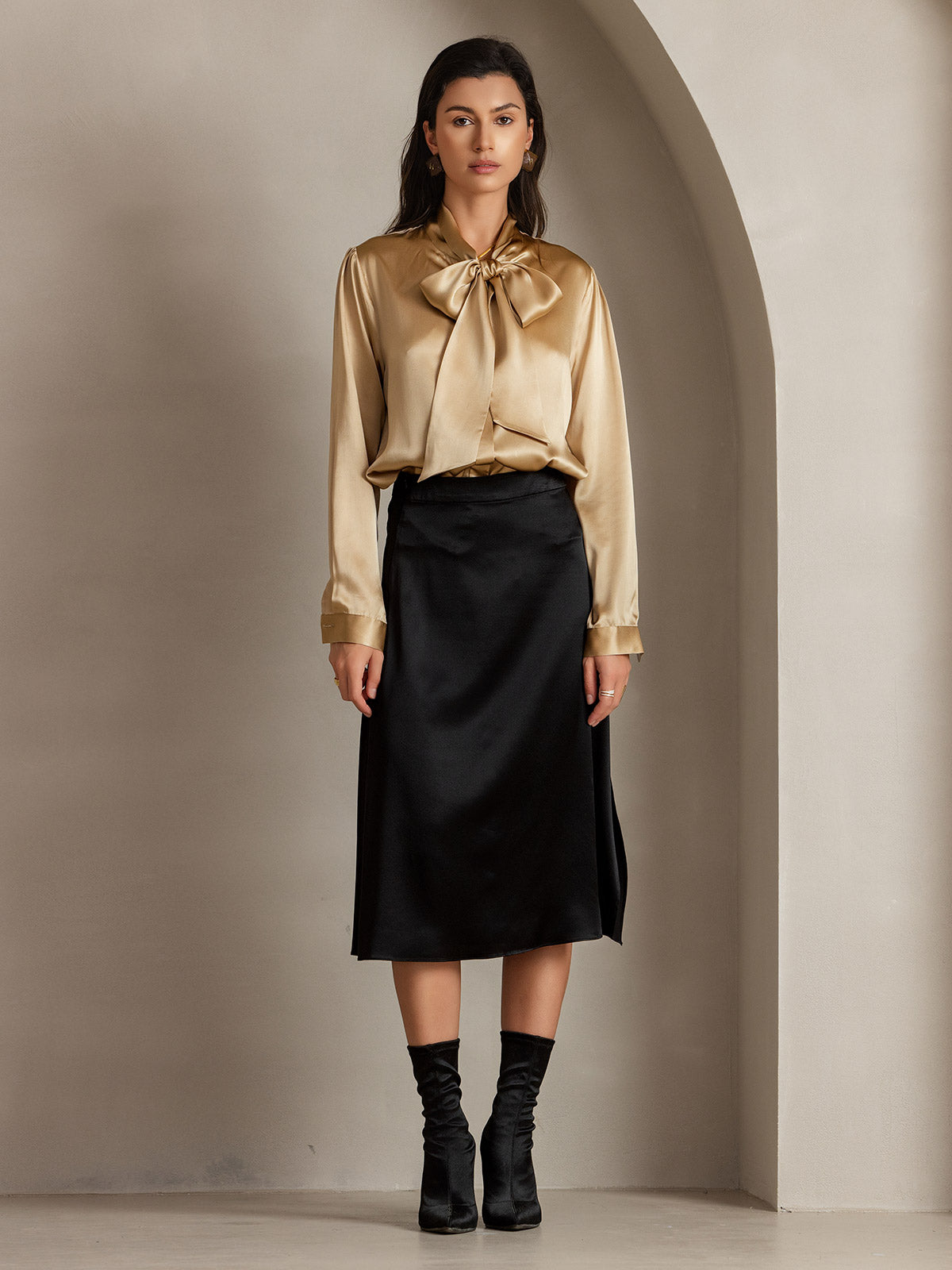 [Black] SilkSilky-CA 19Momme Silk Skirt 003
