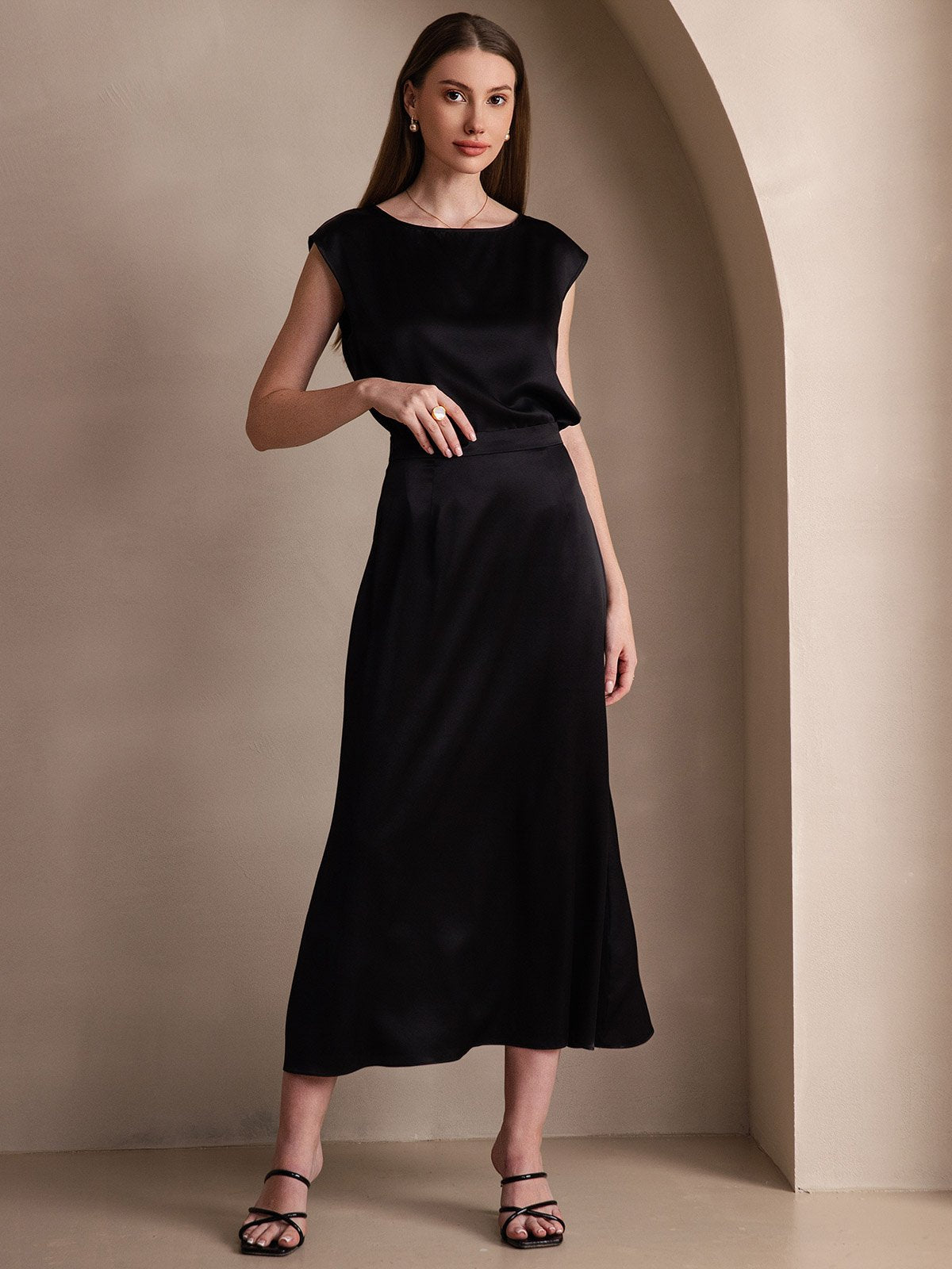 [Black] SilkSilky-CA 19Momme Silk Skirt 003