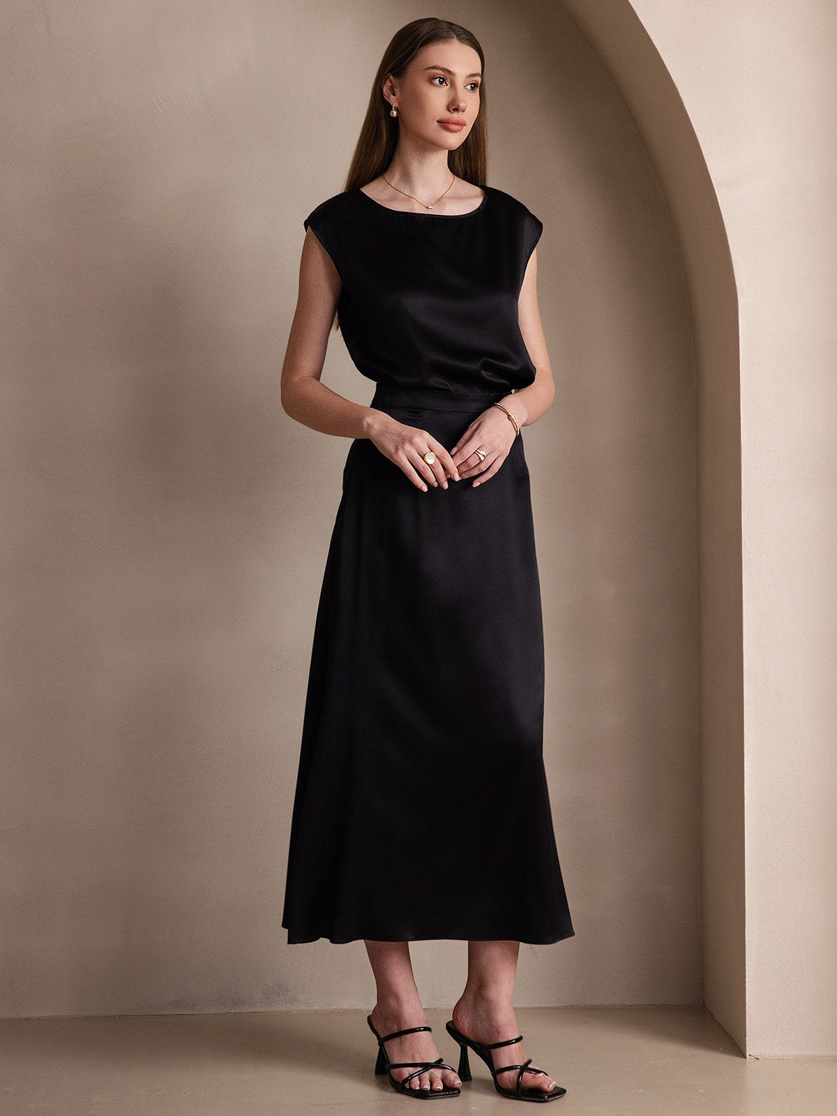 [Black] SilkSilky-CA 19Momme Silk Skirt 004